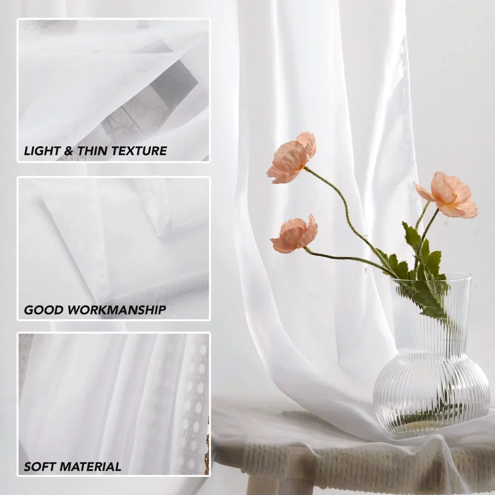 Sheer curtains White/Black Semi Sheer Curtains Panels Rod Pocket Children Living Room Window Tulle Bedroom Yard Curtain Voile Party Drapes