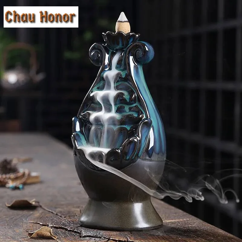 Incense Burner Ceramic Backflow Censer Backflow Aromatherapy Incense Censer Holder for Home Reading Room Clouds Sea and Mountain