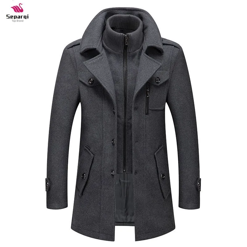

SEPAQI Fashion New Winter Wool Coat Men Double Collar Thick Jacket Single Breasted Trench Coat Men Fashion Wool Blends Overcoats