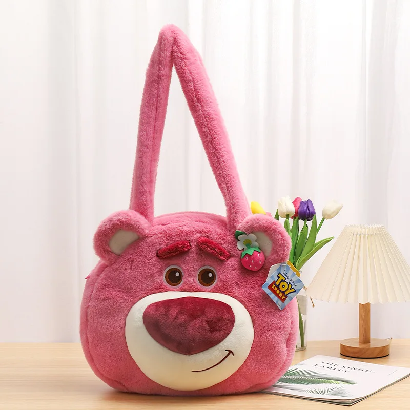 

Disney Handbag For Girls Strawberry Bear Bag Plush Doll Shoulder Bag Cute Large Capacity Shopping Bag Handbag For Women Children