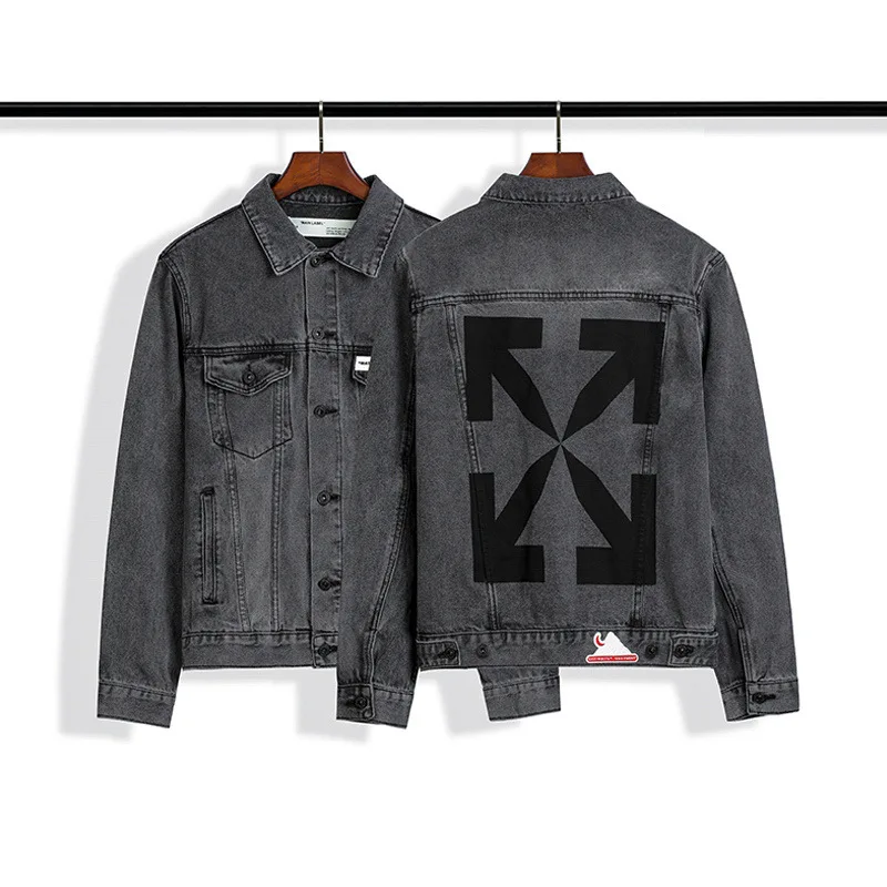 

2024 New TOP Fashion Luxury OFF WHITE OW Basic letter arrow wash to make old denim jacket