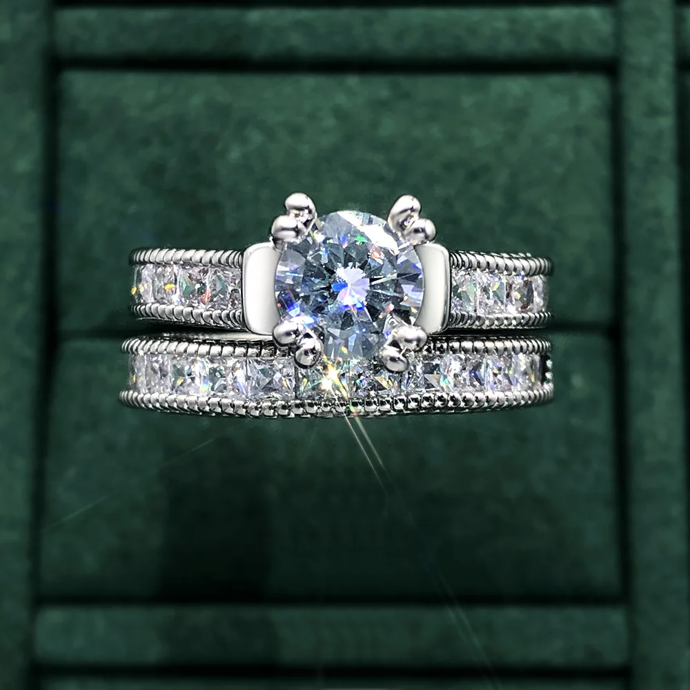 Argento 925 Anello Set Di Anelli Di Fidanzamento In Zircone