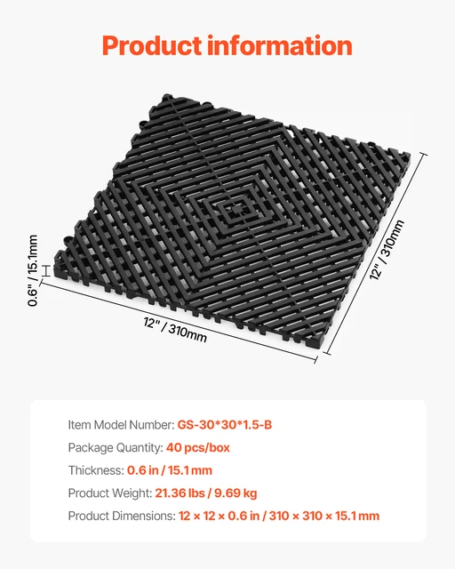 SucceBuy Interlocking Drainage Mat 12inx12in 12/24/40/50/55 Pcs Splicing Mats Non-Slip PP Drainage Floor Tile & Shower Mat