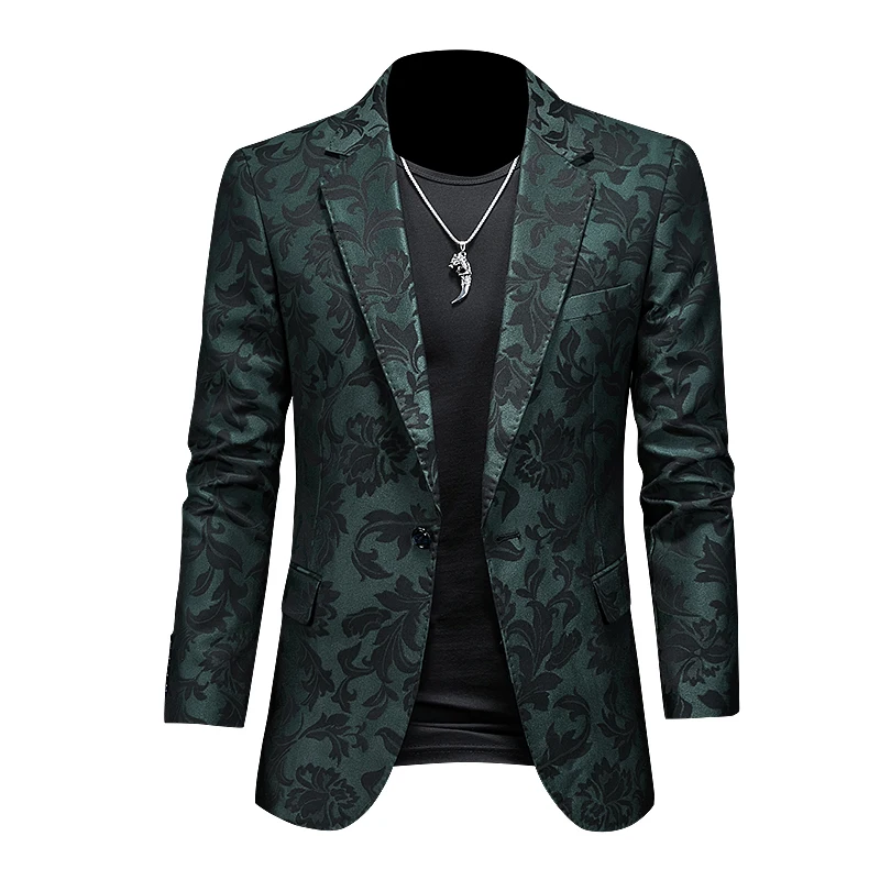 British Style Luxury Jacquard Blazers Men Clothing Business Slim Fit Casual Suit Coat Men Groom Wedding Suit Printed Blazer