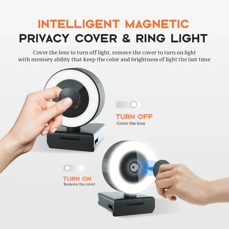2K HD Webcam Auto Focus with Wireless Remote Adjustable Base Dual Mics 4300LX Brightness for Online Class Video Conference PC