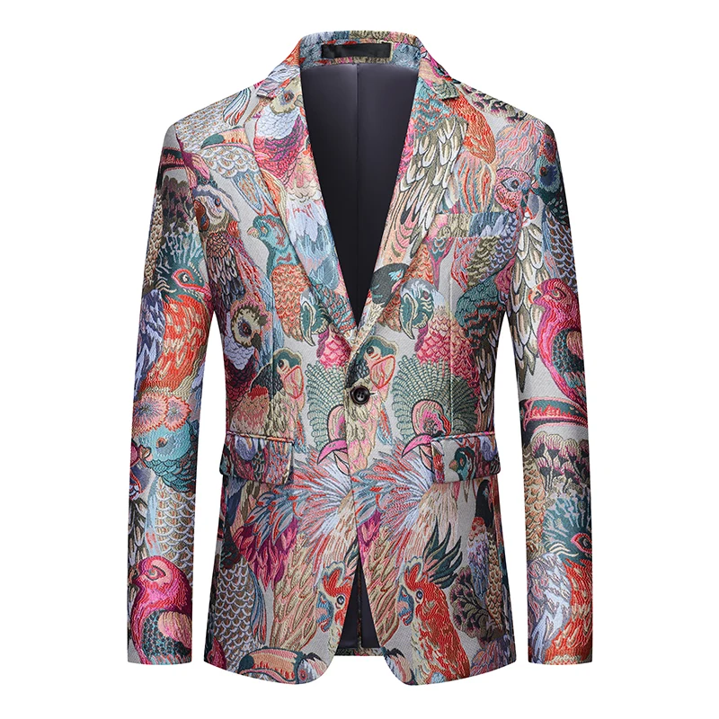 One Button Jacquard Suit Men's Clothing Fashion Men Luxury Party Stage Wedding Trend Red Dress Slim Fit Blazer Jacket 4