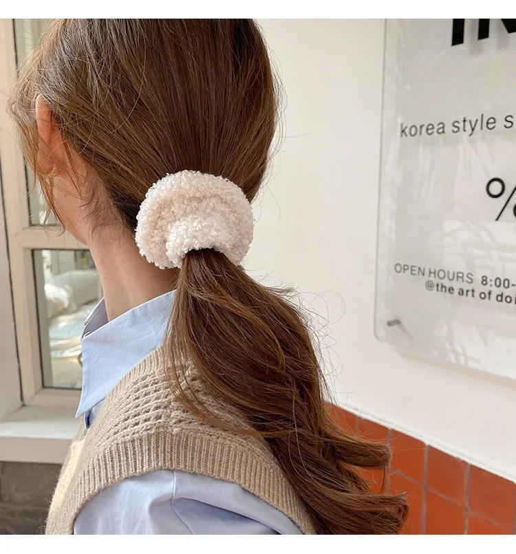 1/7 Teile/satz Plüsch Haargummi Beliebte Neue Vielseitige Flauschigen Haar Scrunchie Elastische Haarband für Frauen Mädchen Gummibänder haar – Detail 2