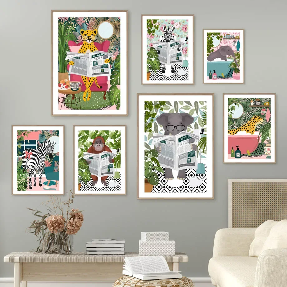 Художественная роспись, картина для ванной, слон, тигр, леопард, Зебра, Горилла, постеры для чтения и печати на стене унитаза, Художественная Картина на холсте