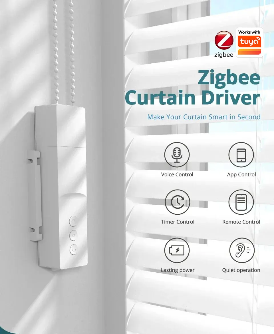 Zemismart Zigbee Roller Shade Driver Work with Tuya Bulit in Battery Blind Motor