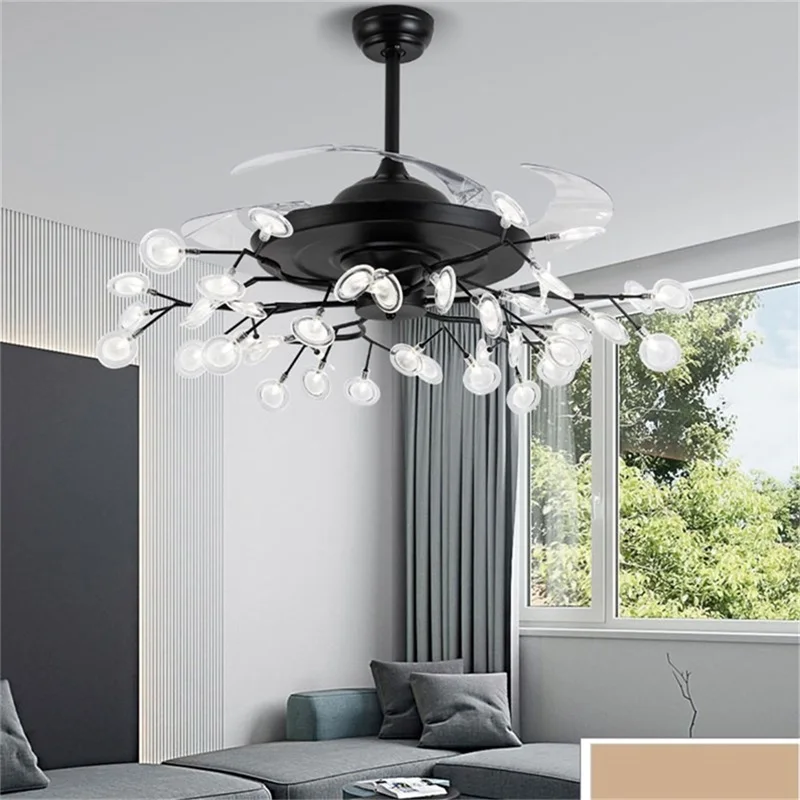 APRIL New Ceiling Fan Light Invisible Lamp With Remote Control Modern Retro Branch LED For Home Restaurant