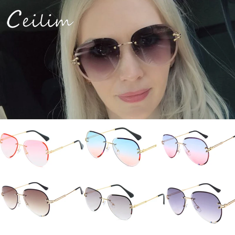 

Vintage Fashion Sunglasses Rimless Frameless Oval Shades Gradient UV400 Summer Traveling Sun Glasses for Women Dropshipping 2023