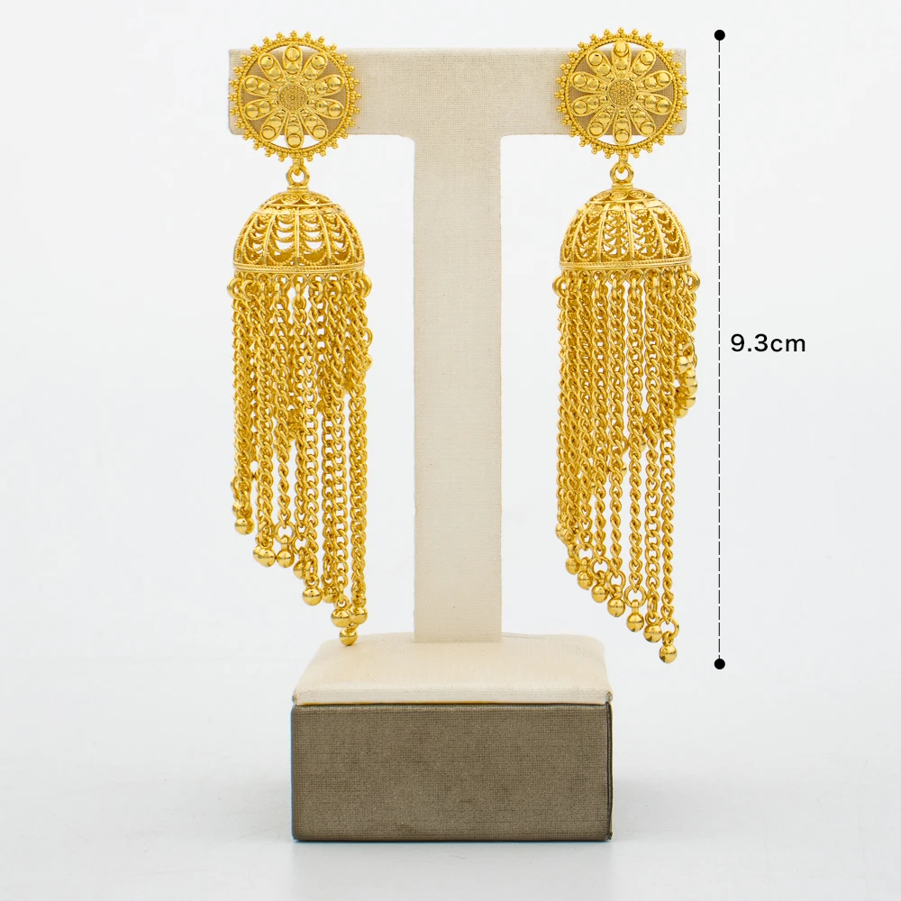 Kolczyki Hoop dla kobiet 3D Design Tassel Drop kolczyki 18k złoty kolor dubaj African Party kolczyki akcesoria na wesela prezenty