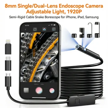 1920P HD Endoscope Camera , Semi-Rigid Snake Borescope, 8 Adjustable LED, IP67 Waterproof Inspection Camera for iOS Android 1
