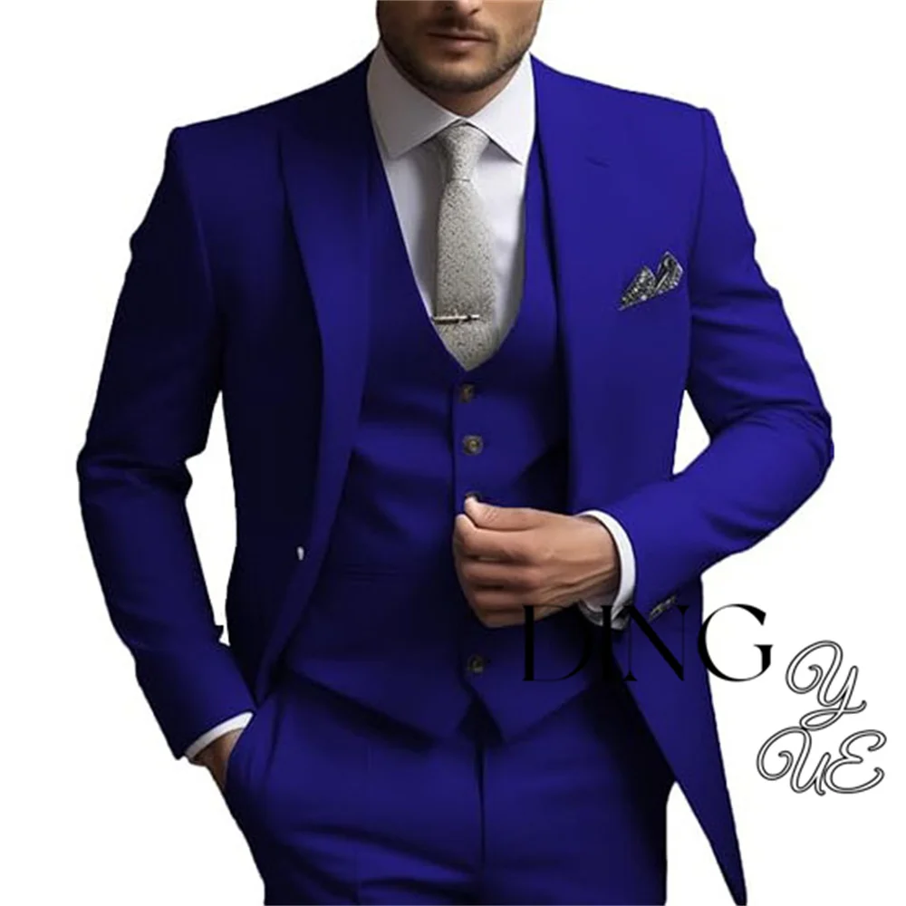 Men's Suits Regular Fit 3 Piece Tuxedos Peak Lapel Jacket + Waistcoat + Trousers for Graduation