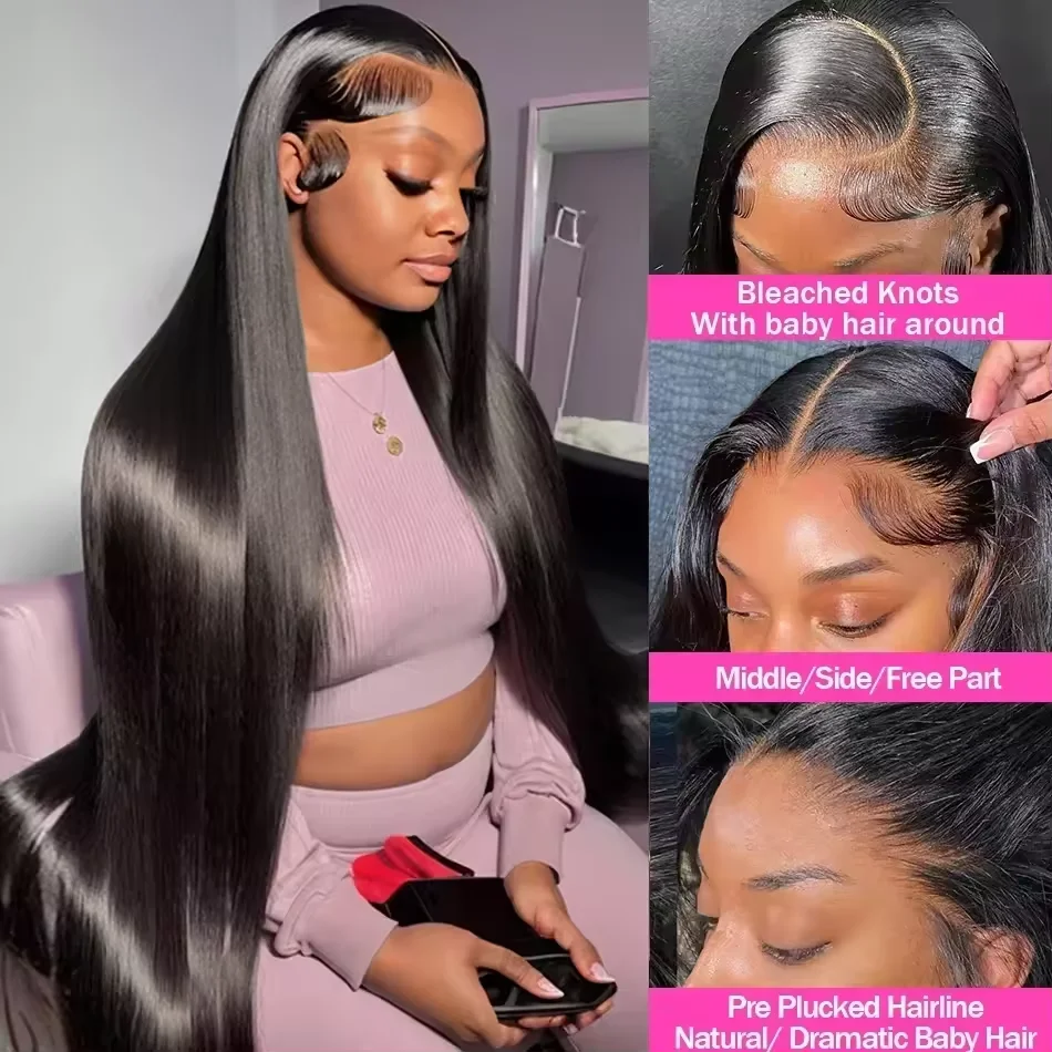 30 40 42 Inch Bone Straight Hd Lace Frontal Wig 13X4 Transparent Lace Front Pre Plucked 100% Human Hair For Women With Baby Hair 2