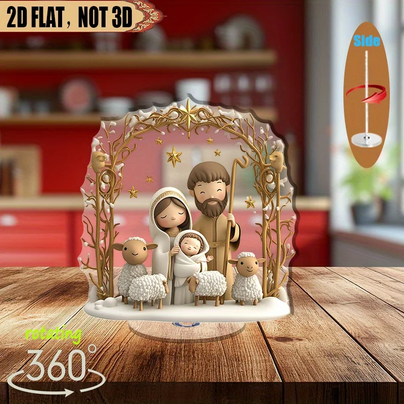2D flach 1 Stück rotierende Acryl-Krippenstufe mit exquisitem Bogen und Schaf 360 ° Partyzubehör für drehende Weihnachtsdekoration – Detail 6