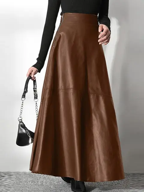 ZANZEA Women's PU Leather Maxi Skirt 2025 Autumn Elegant OL Long Saias Fashion Solid Mujer Faldas Casual High Waist Zipper Jupe