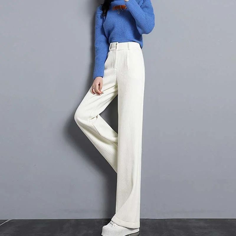 

Women Loose Pants 2023 New Autumn Winter Fashion Corduroy Casual Warm Solid Wide Leg Trouser High Waist Streetwear R46