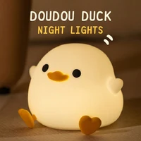 1pc Doudou Duck night light  Children's gift soft light eye care USB charging timing automatic clap silicone lamp 1