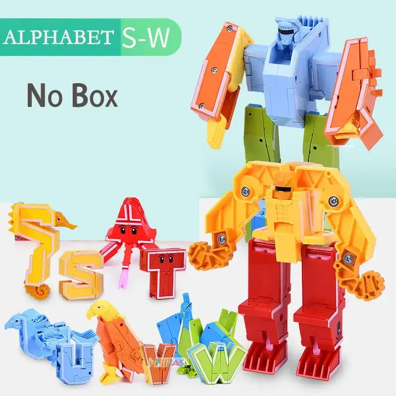 thumbnail image 1 of Figuras de acción de deformación con 26 letras del alfabeto AZ, dinosaurios, guerreros, juguetes de robot de transformación para niños, regalo Brinquedos, 1 of 5