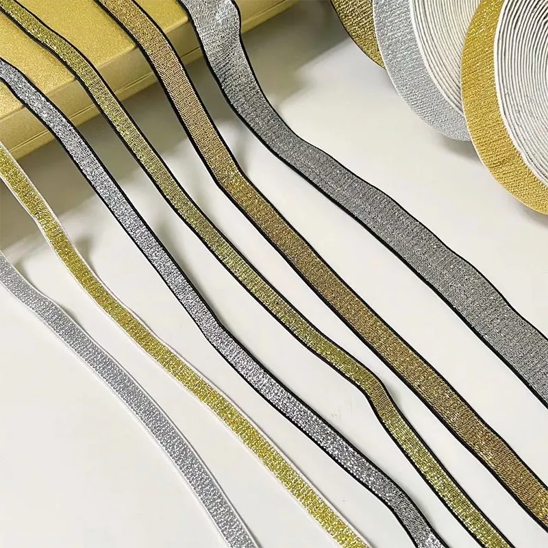 Elastic Glitter Ribbon Strap - Soft Gold & Silver, 2/5 Meter - Versatile for DIY Sewing, Crafting & Waistband Projects