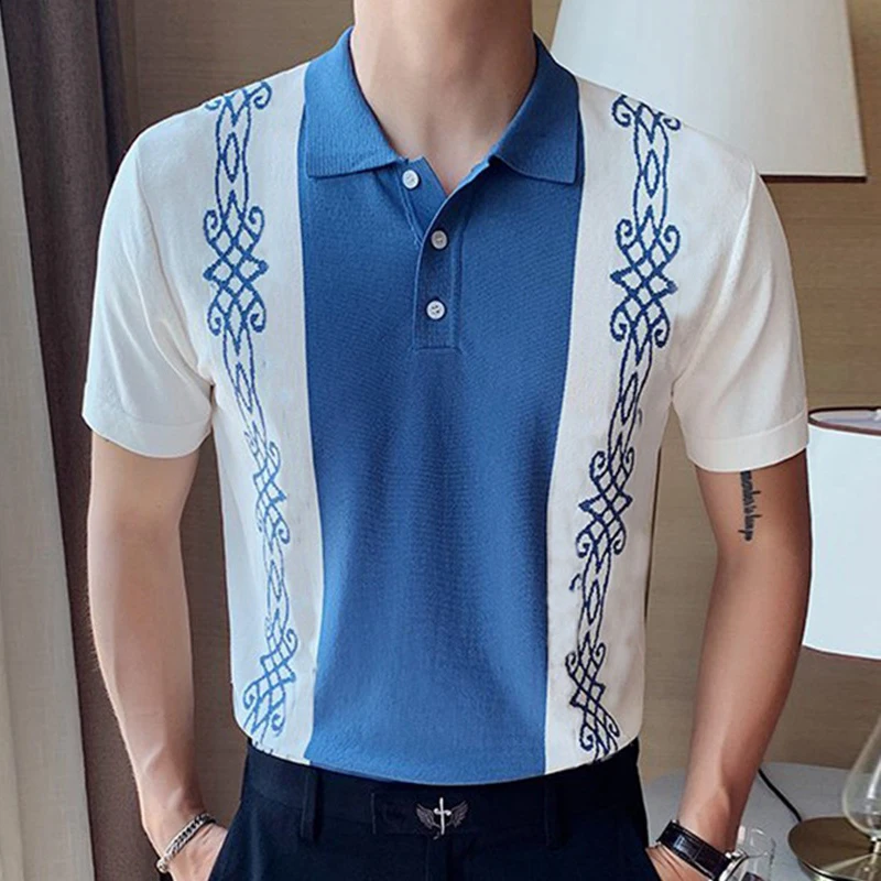 Luxury Striped Knitting Polo Shirts Mens Clothing Summer Casual Short Sleeve Stretch Slim Tops Men Knitwear Vintage Lapel Polos 9 S05d75cd629e24a3db8a54de2c79f6627m
