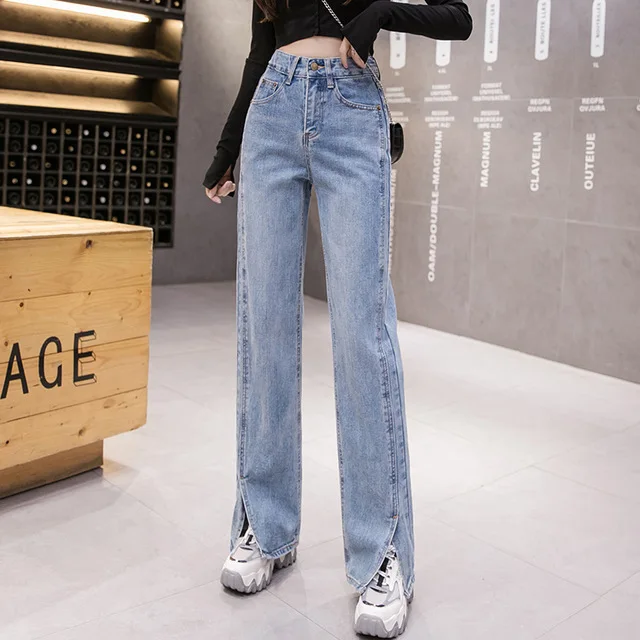 Simple All-Match Loose Fashion Harajuku Jeans New Solid Vintage High Waist Wide Leg Denim Trousers Classic Women Pants 2021 Pop