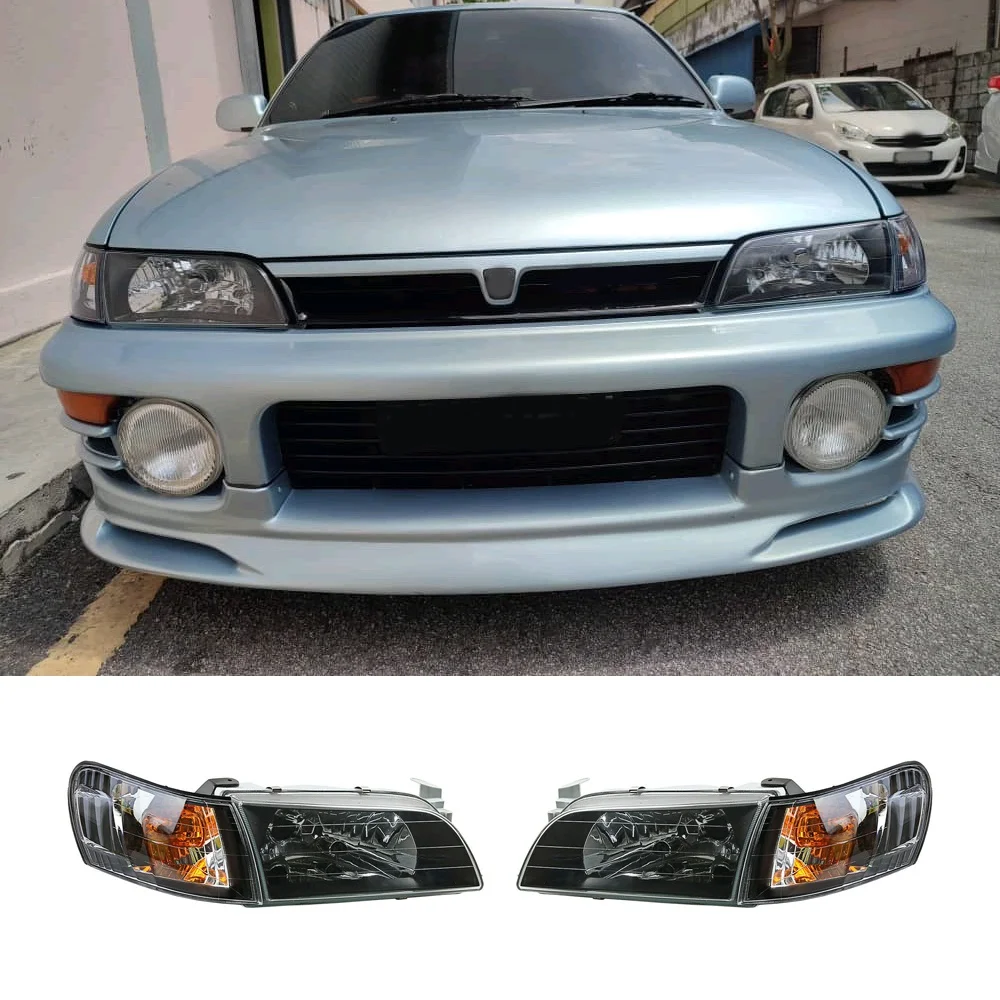 1Set Front Crystal Black HeadLights Corner Lamp for Toyota Corolla