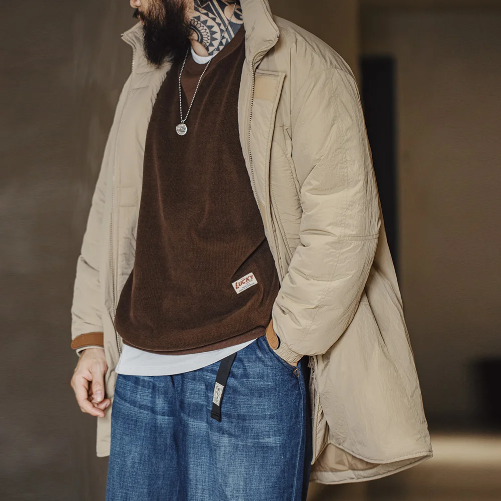 Cotton Jacket Maden Vintage Mid-length Padding Cotton Jackets Khaki Hooded Coat Pcu Level'7 Jacket for Men's Winter Warm Classic Parka Coat cotton jacket parka coat parkas coat