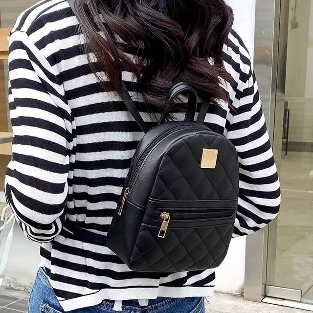 Fashionable Cute Small Women's Backpack, Rhombic Pattern Backpack