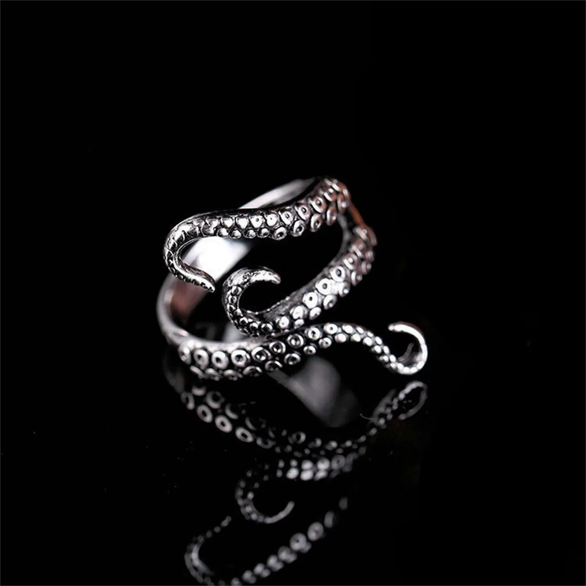 Animal Octopus Rings Simple Punk Gothic Deep Sea Squid Octopus Fashion Jewelry Open Adjustable Antique Silver Color Rings