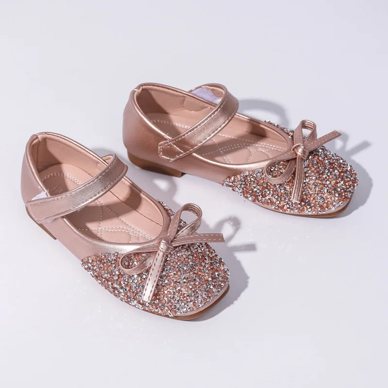 Kids Leather Shoe Spring Autumn Elegant Girls Party Shoes Fashion Sequins Bowtie Children Princess Shoes for Wedding Shallow 3