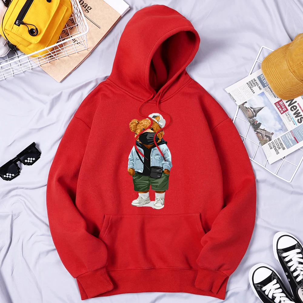 

The Trendy Boy Bear Wearing A Mask Men'S Hooded Designer Fleece Clothes Daily Simplicity Tracksuit Street Comfortable Hoodie