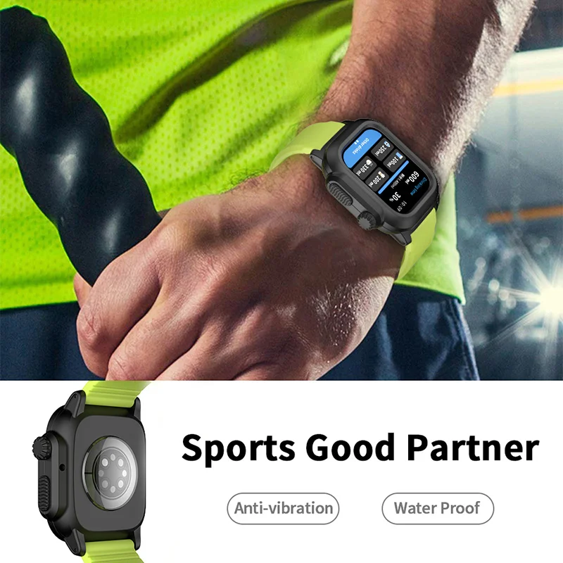 IP68 방수 커버 애플 시계 케이스 45mm 44mm 41mm 40mm 42mm 야외 스포츠 실리콘 팔찌 iWatch 9 8 7 6 5 4 SE 스트랩