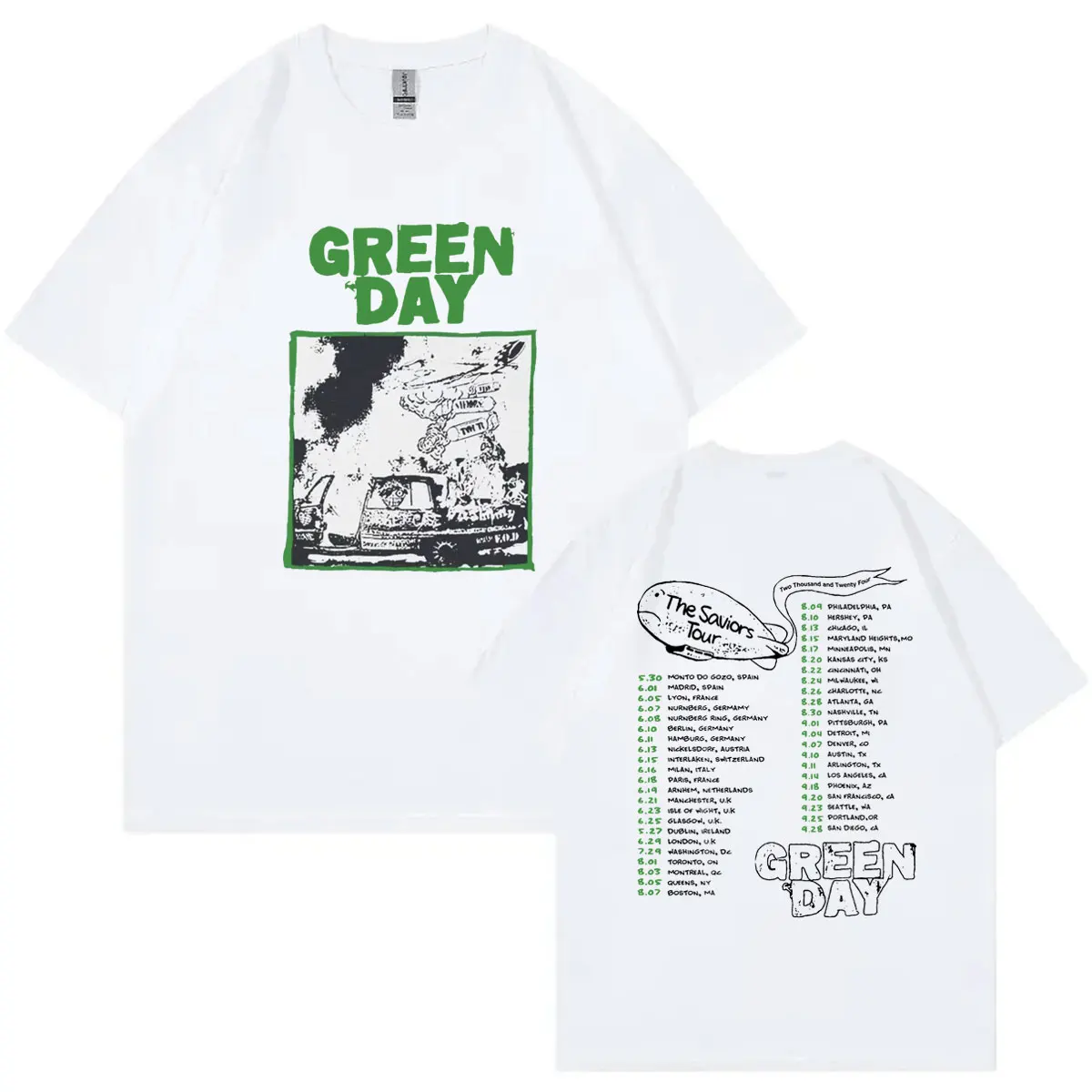 Camisetas gráficas Green Day The Saviors Tour 2024, camiseta de