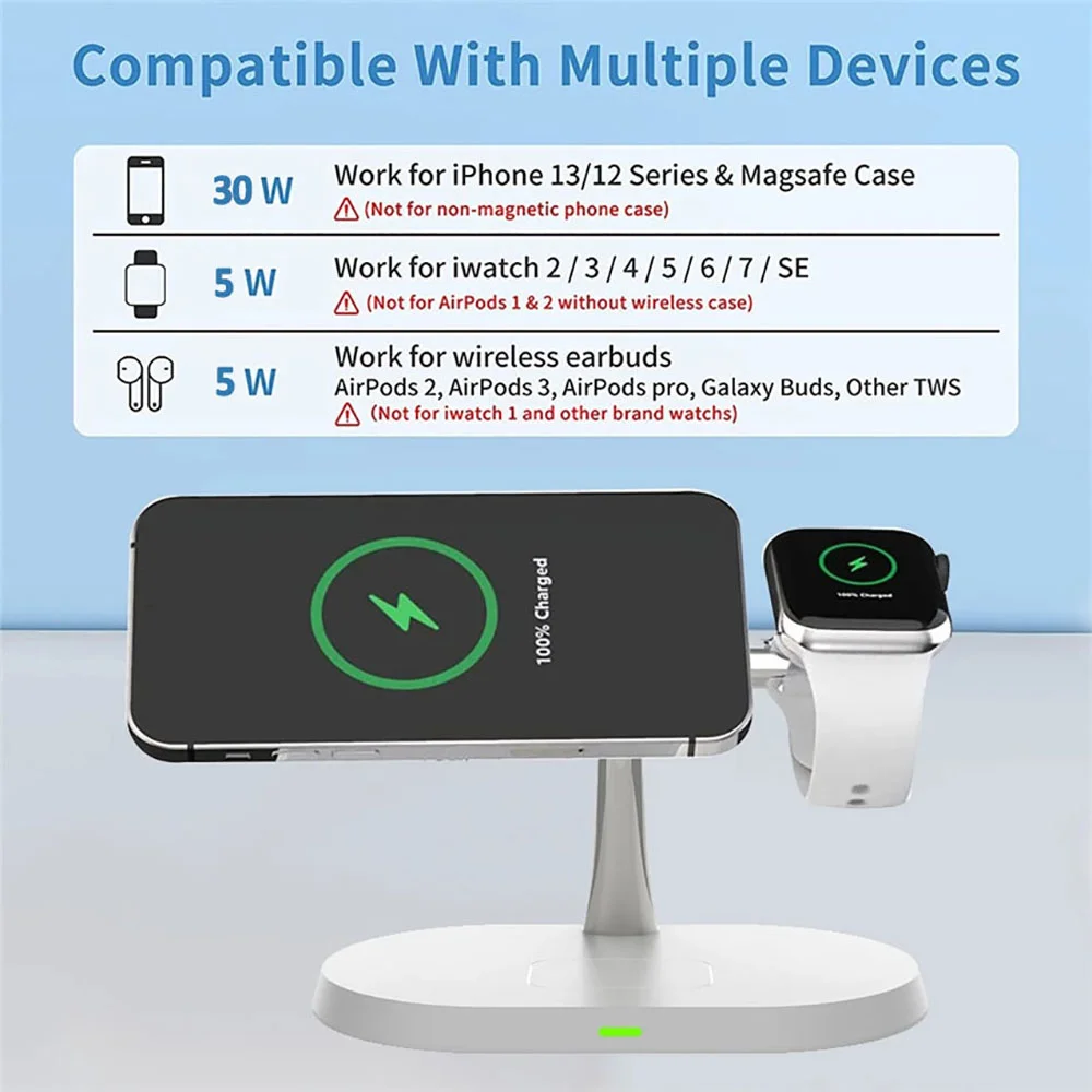 3 in 1 Magnetic Wireless Charger Stand Phone Charger Holder Fast Charging For iPhone 16 15 14 13 Pro Max Apple Watch Airpods 15W