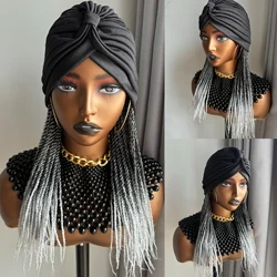 WIGERA Medium Ombre Black Gray Braided Headband Wig with Turban Scarf (Natural Color)