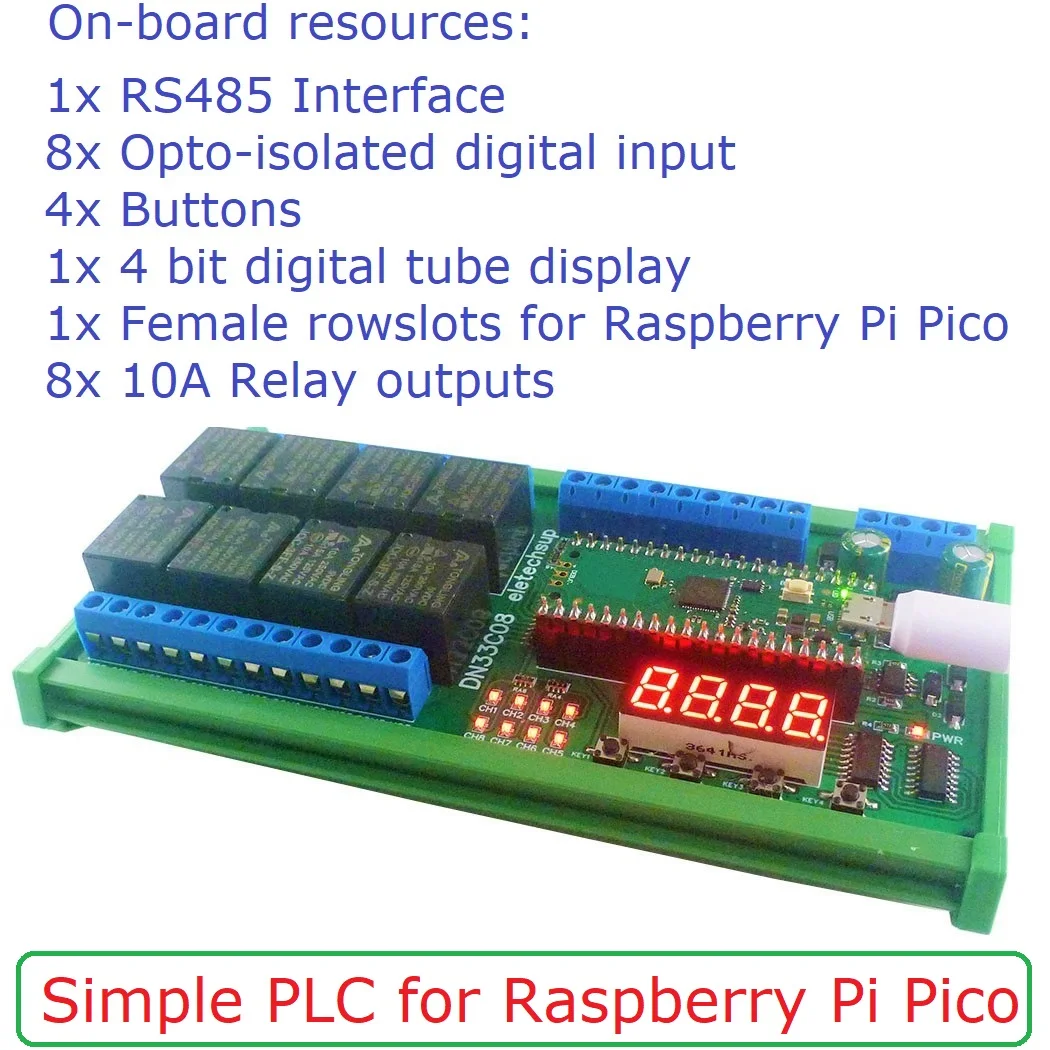 

8Ch Rs485 Simple Plc Io Expanding Board Multifunction Delay Relay Module for Raspi Rpi Raspberry Pi Pico Python C++