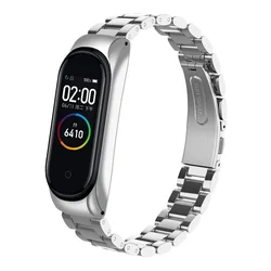Elegant Stainless Steel Replacement Wristband Bracelet, Universal Fit Strap for Miband 5 6 (Silver)