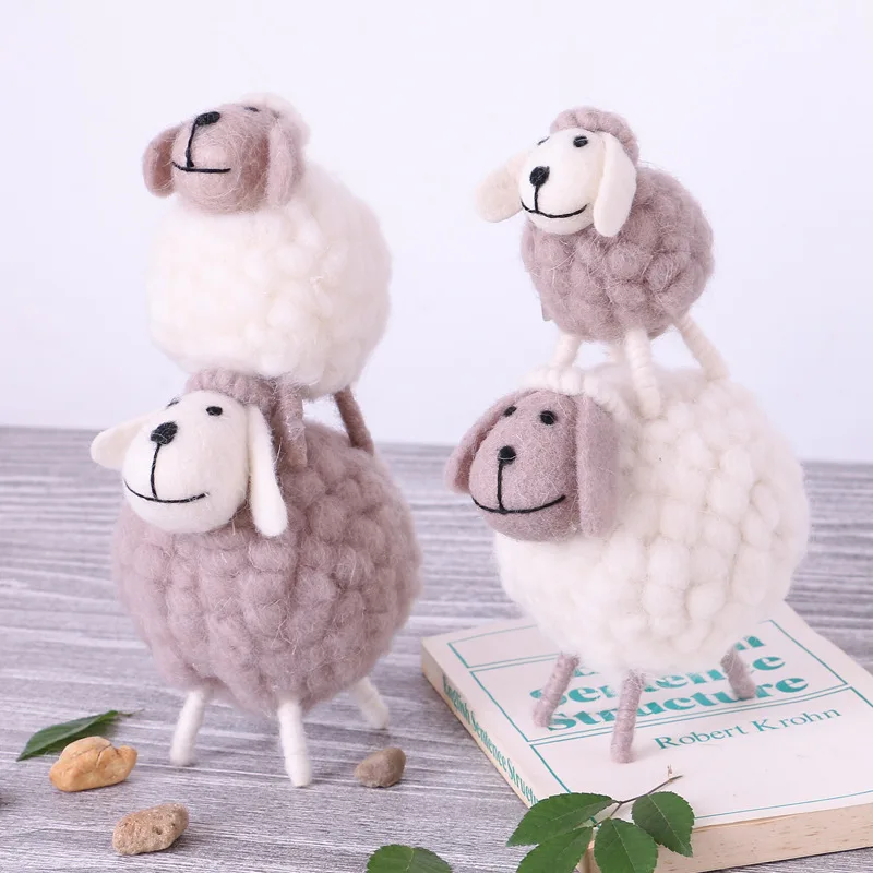

Handmade Lovely Felt Sheep Mini Wool Holiday Ornament Christmas Statue Miniature Figurine Cute Party Supply Home Decor Kid Gift
