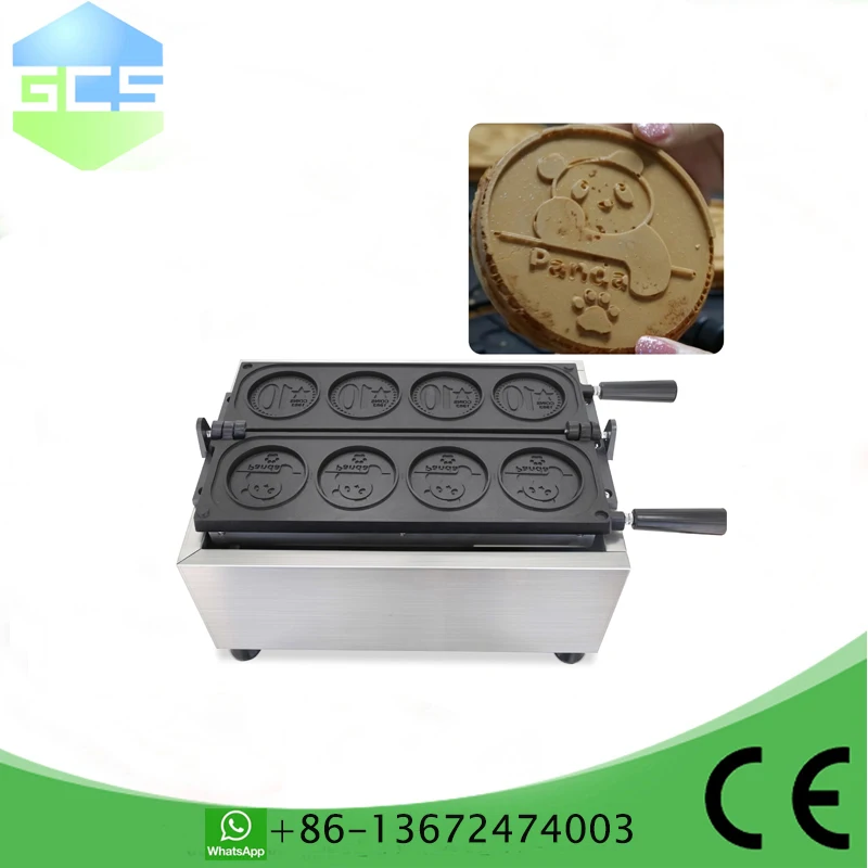 Commercial Electric and Gas Cartoon Panda Waffle Maker, Round Coin Molds, Commemorative Coin Baking Machine
