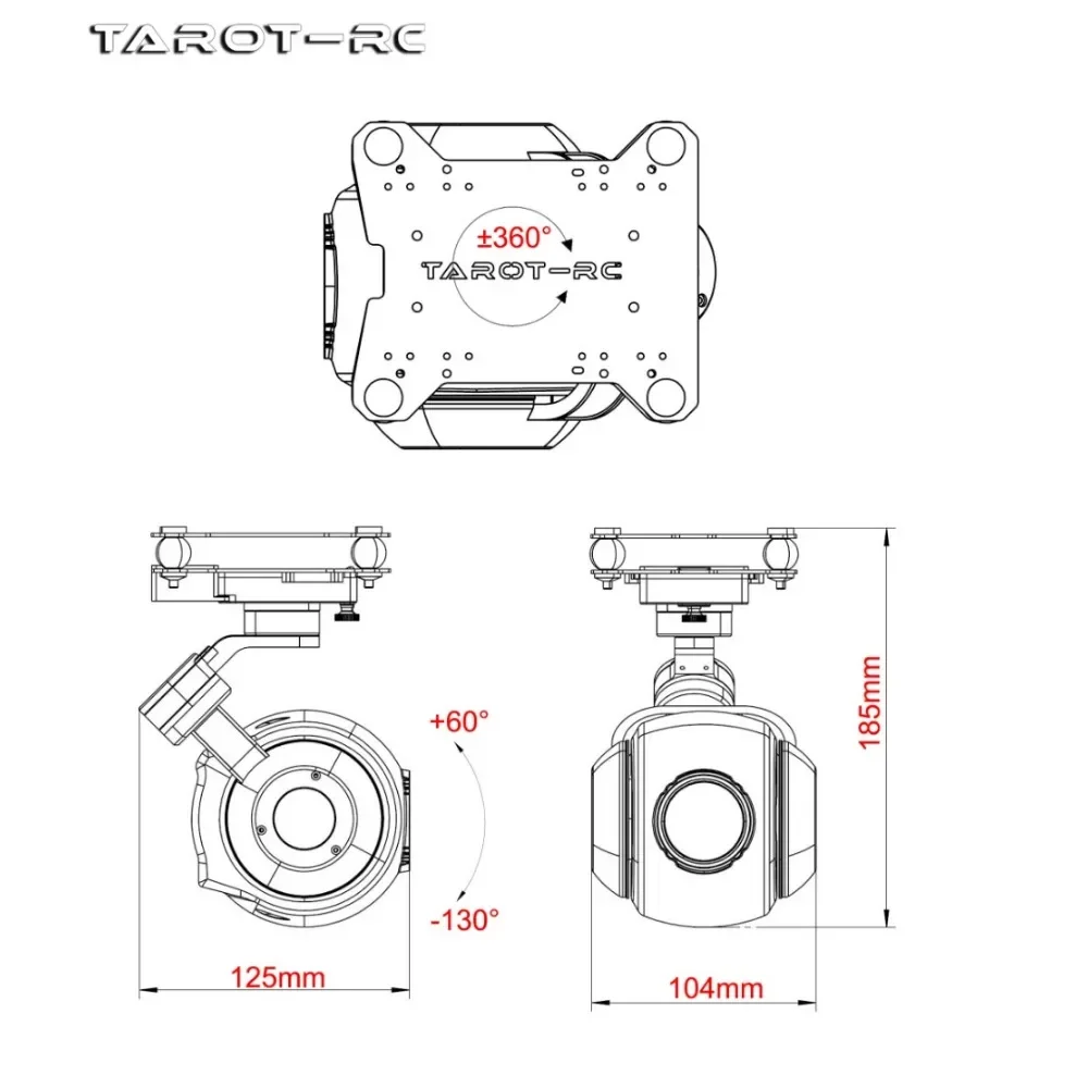 Tarot Cardan T26X-NET Camera Gimbal 3-axis with Optical Zoom 2MP 26X Network Output One Down Button for Industrial Applications