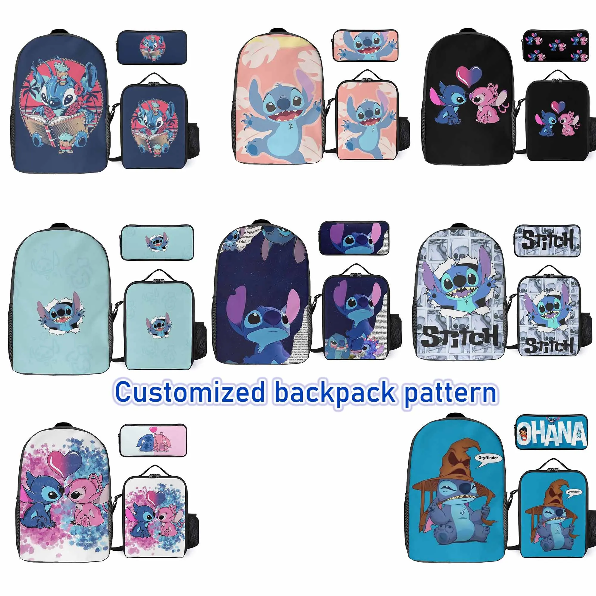

Customized Backpack Pattern Disney Backpack Set Backpack Pencil Box Meal Bag Three Piece Backpack for Men and Women
