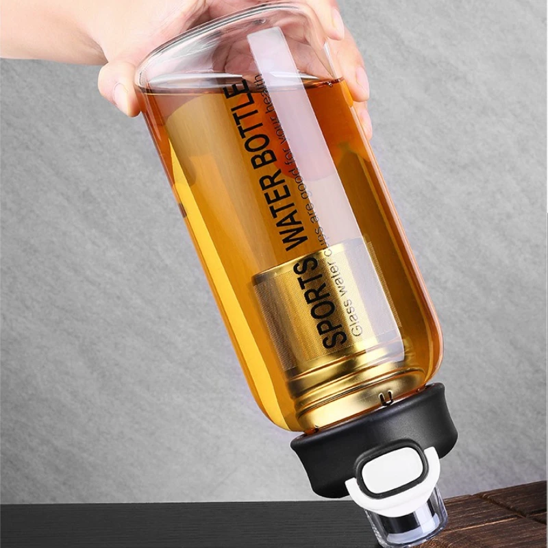 Luxurious 1L Glass Tea Tumbler with Infuser – Eco-Friendly Hydration Bottle with Protective Sleeve & Secure Lock Lid