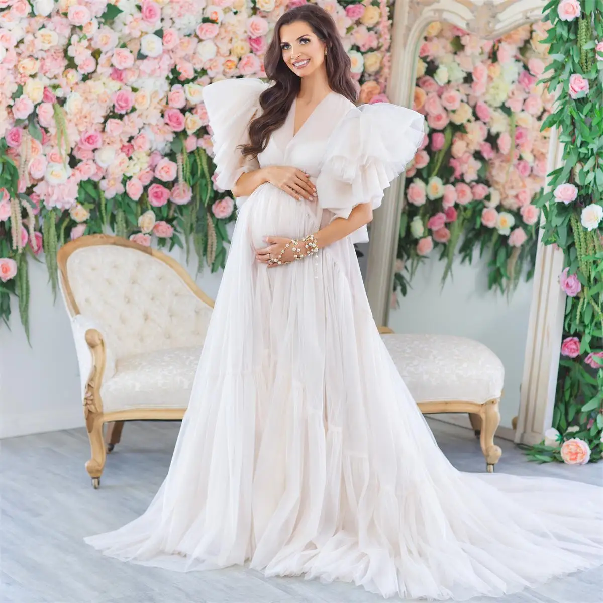 

ТРАПЕЦИЕВИДНОЕ длинное платье для выпускного вечера с V-образным вырезом платье для беременных с длинным рукавом для фотосессии элегантные вечерние платья