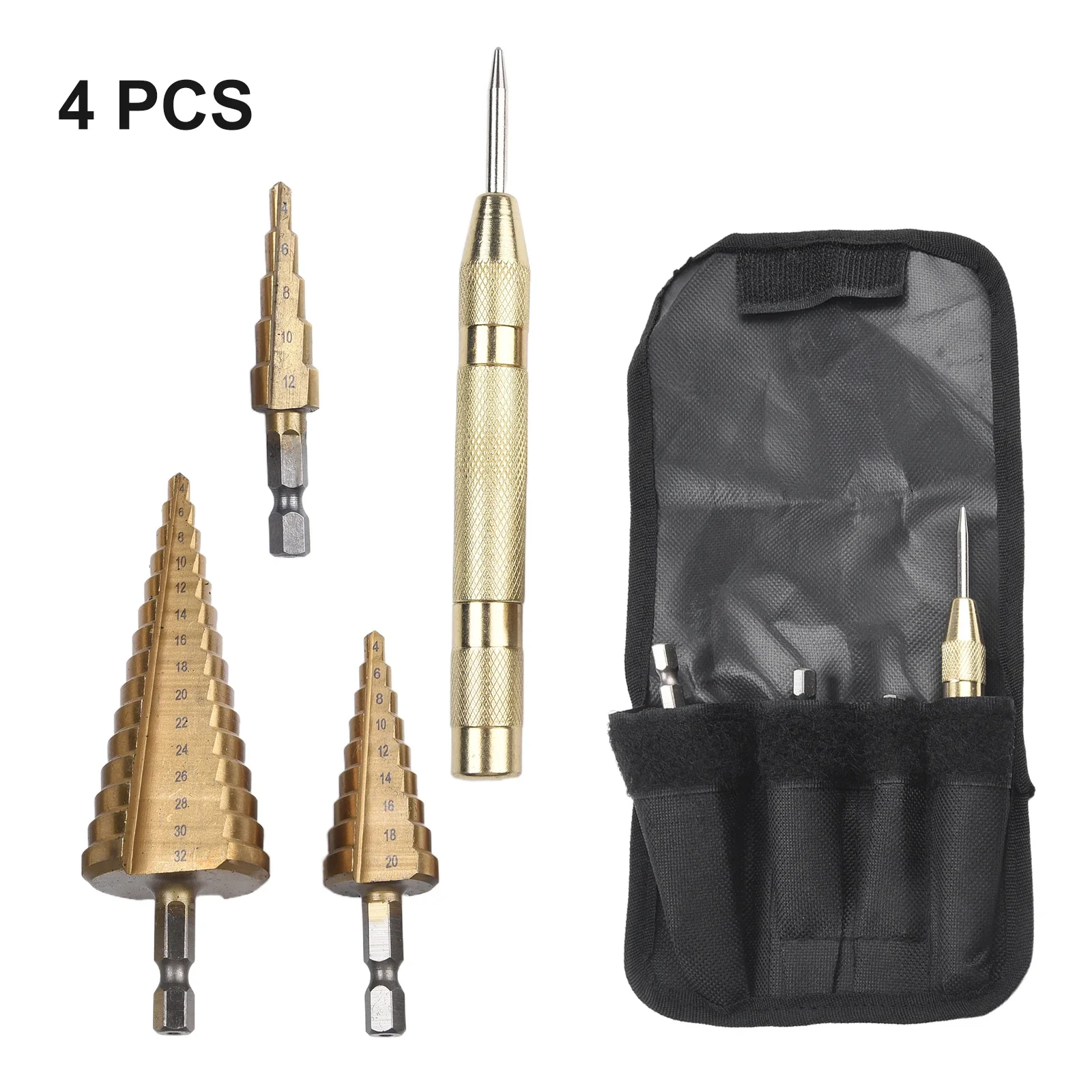 

Набор ступенчатых сверл, комплект из 4 насадок для отверстий 4-12 4-32 4-20 мм, для работ по дереву и металлу