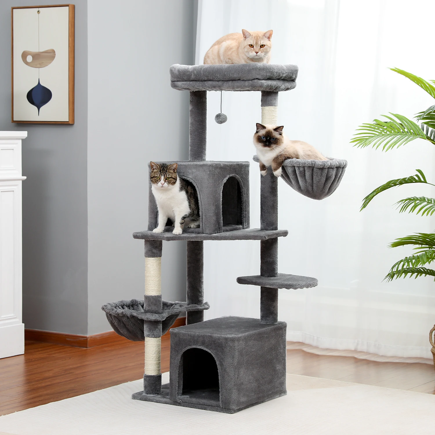 

Multi-Level Cat Tree with Hammock Scratching Posts Luxury Cat Towers with Plush Perch Cat Condo Kitten Furnitures Cat Pet Toys