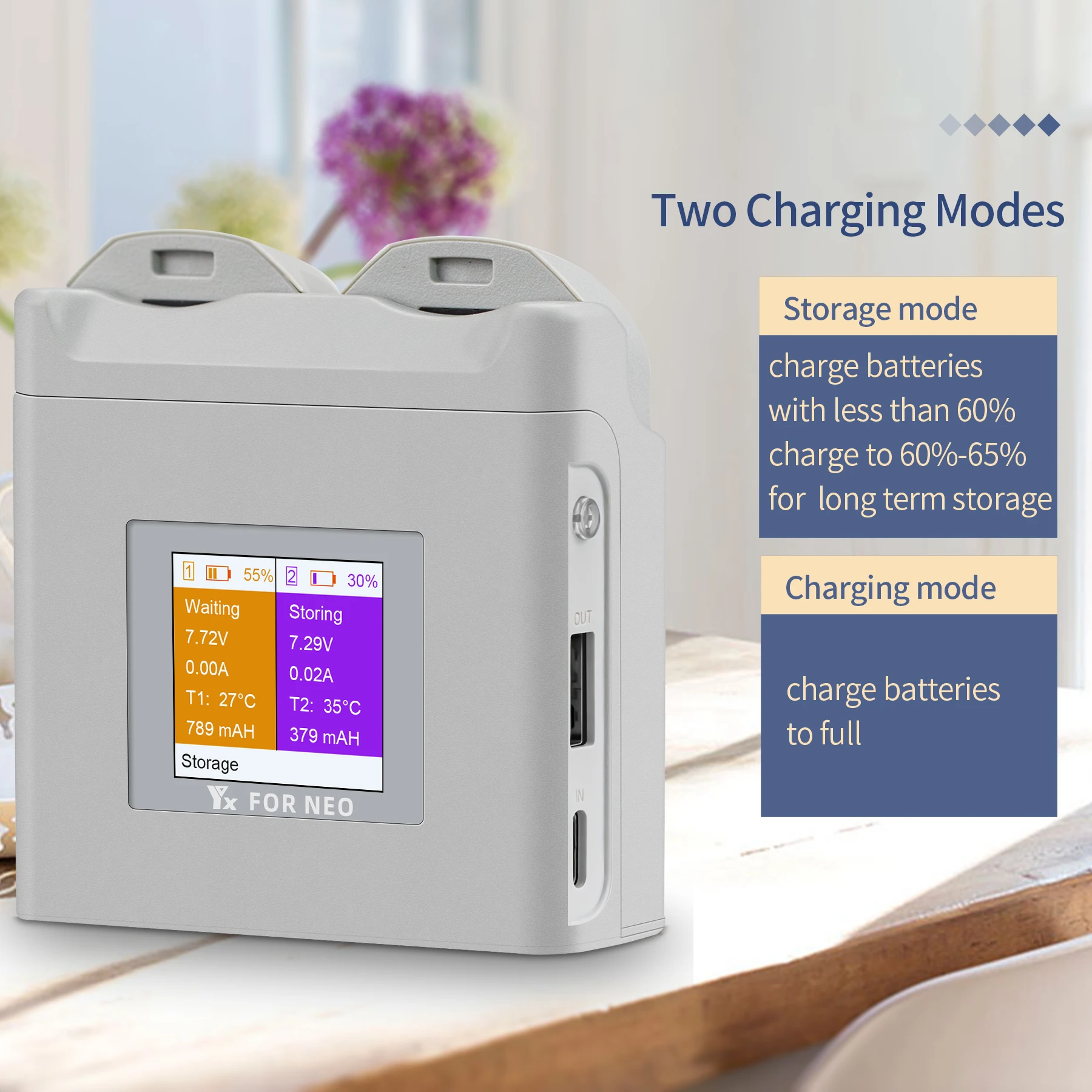 Description Picture 3 of itemNeo Dual Way Color Screen Charging Cradle Portable Drone Battery Charge Manager For DJI Neo Fast Charger Drone Accessories