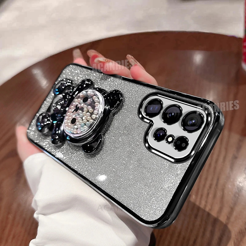 Cute Bear Holder Plating Silicone Stand Case - Enhanced Protection and Style