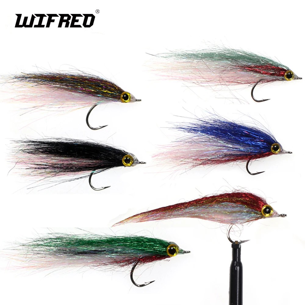 Wifreo 6pcs Wounded Ice Dub Minnow Fly Fishing Flies Realistic Baitfish Lures For Salmon Trout Sea Bass Steelhead sharp feather hook trout salmon steelhead pike streamer fly fishing flies tool